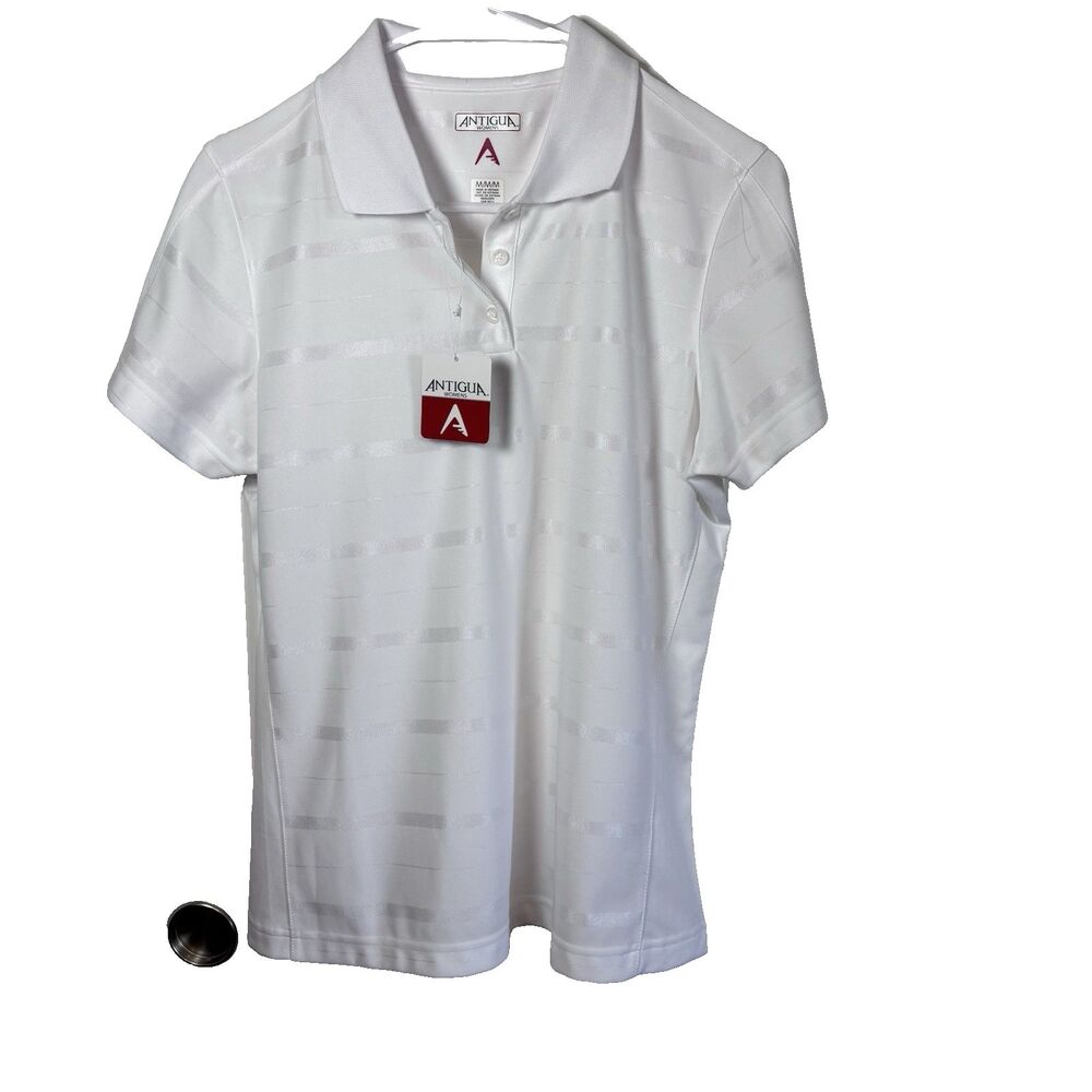 Antigua Women’s White Polo Shirt Size Medium | Golf Performance Top Athletic